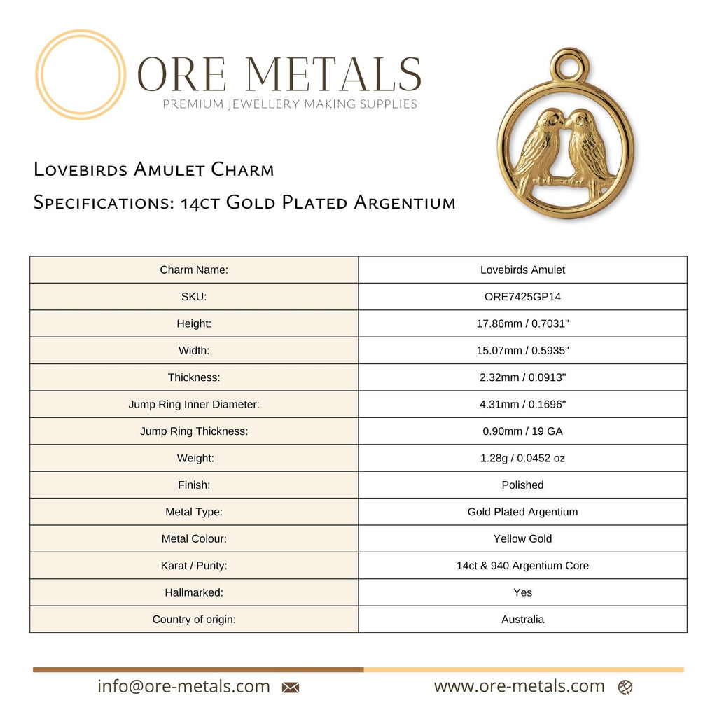 14ct Gold Plated - Lovebirds Amulet Charm