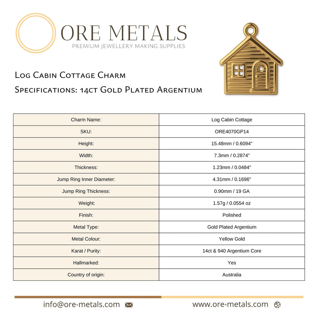 14ct Gold Plated - Log Cabin Cottage Charm