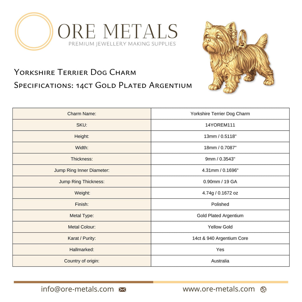14ct Gold Plated - Yorkshire Terrier Dog Charm