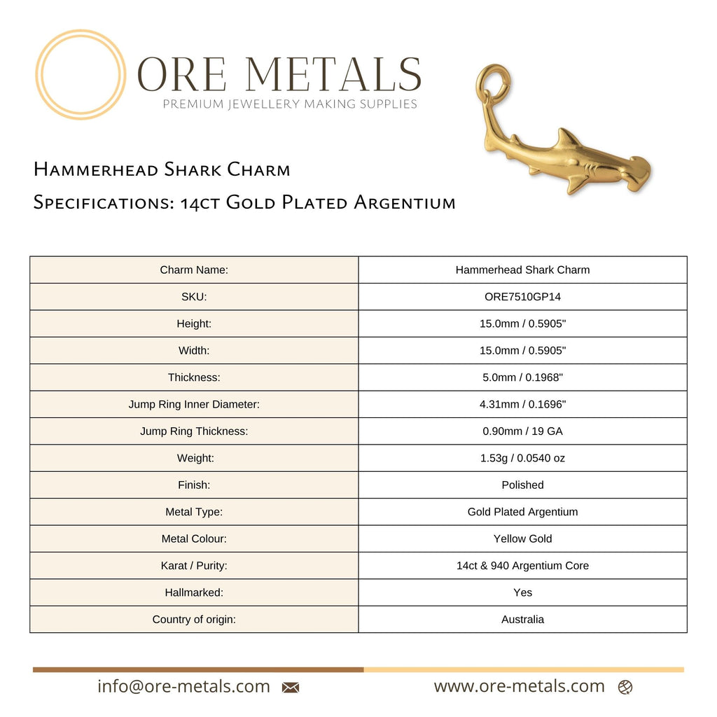 14ct Gold Plated - Hammerhead Shark Charm