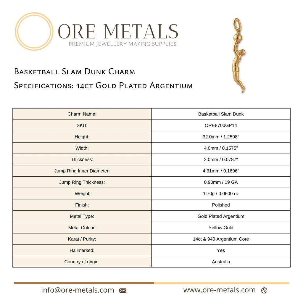 14ct Gold Plated - Basketball Slam Dunk Charm