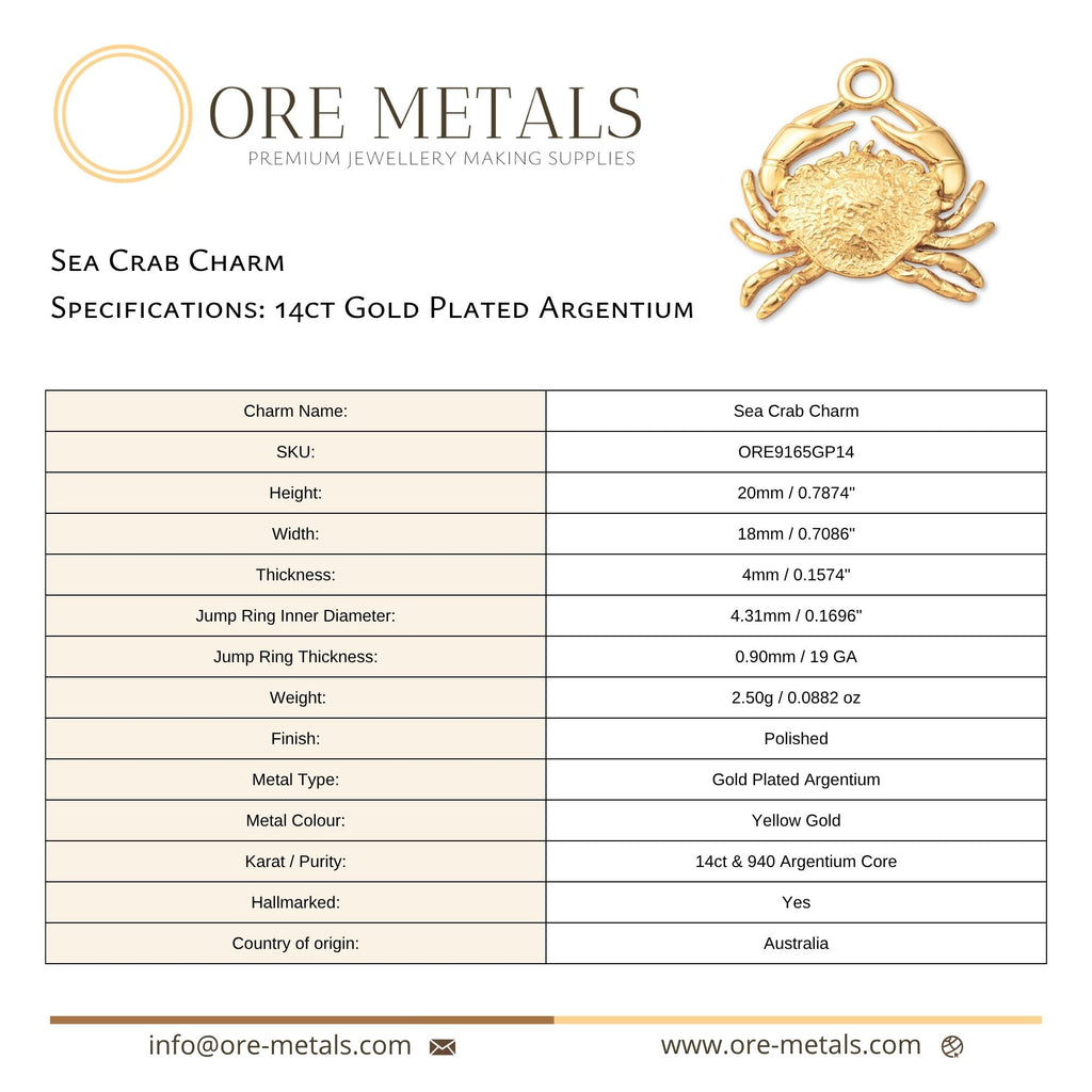14ct Gold Plated - Sea Crab Charm