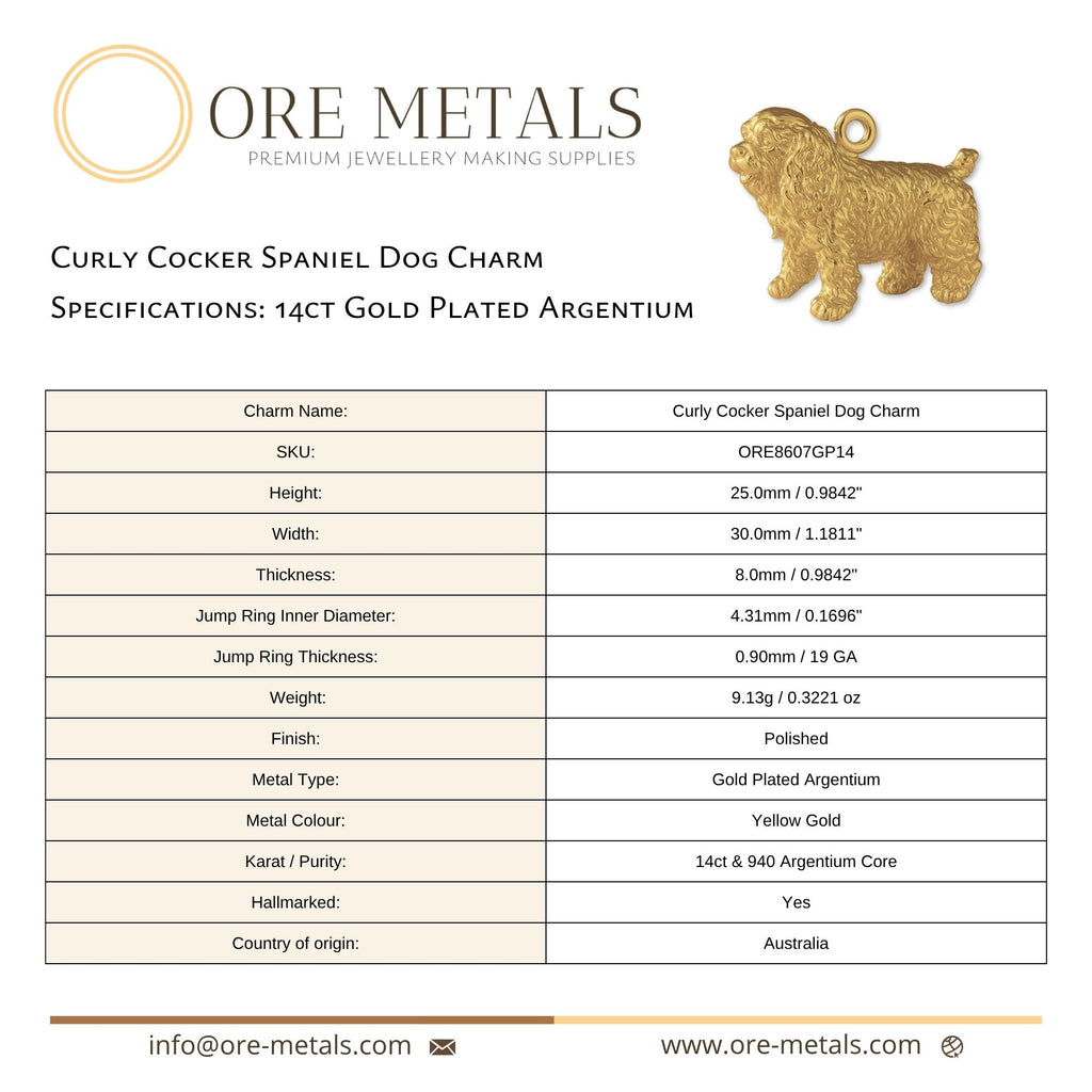 14ct Gold Plated - Curly Cocker Spaniel Dog Charm