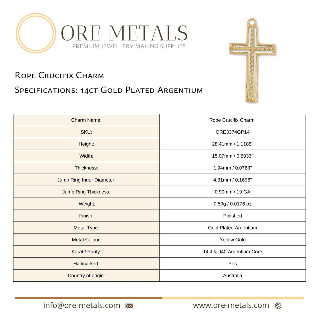 14ct Gold Plated - Rope Crucifix Charm