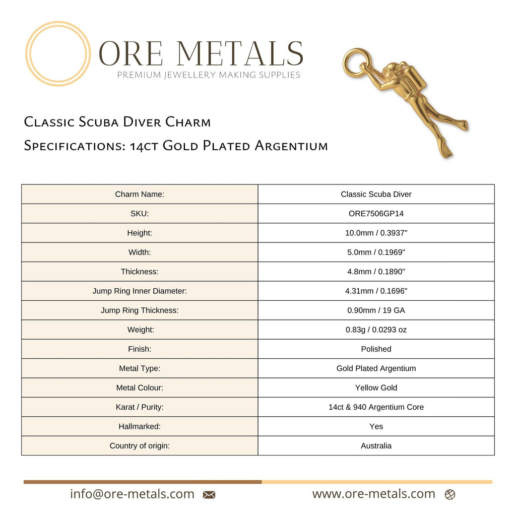 14ct Gold Plated - Classic Scuba Diver Charm