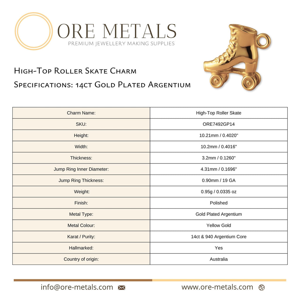 14ct Gold Plated - High-Top Roller Skate Charm