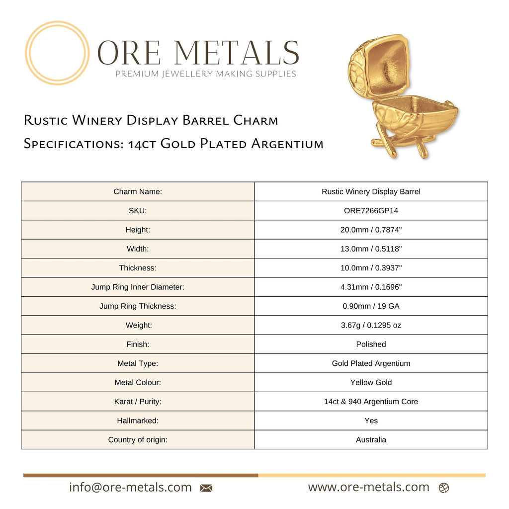 14ct Gold Plated - Rustic Winery Display Barrel Charm