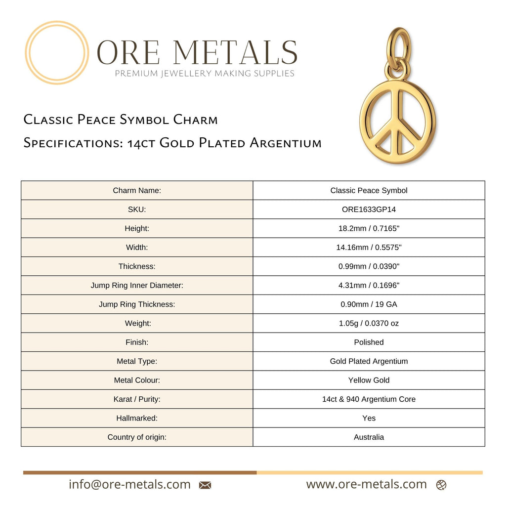14ct Gold Plated - Classic Peace Symbol Charm