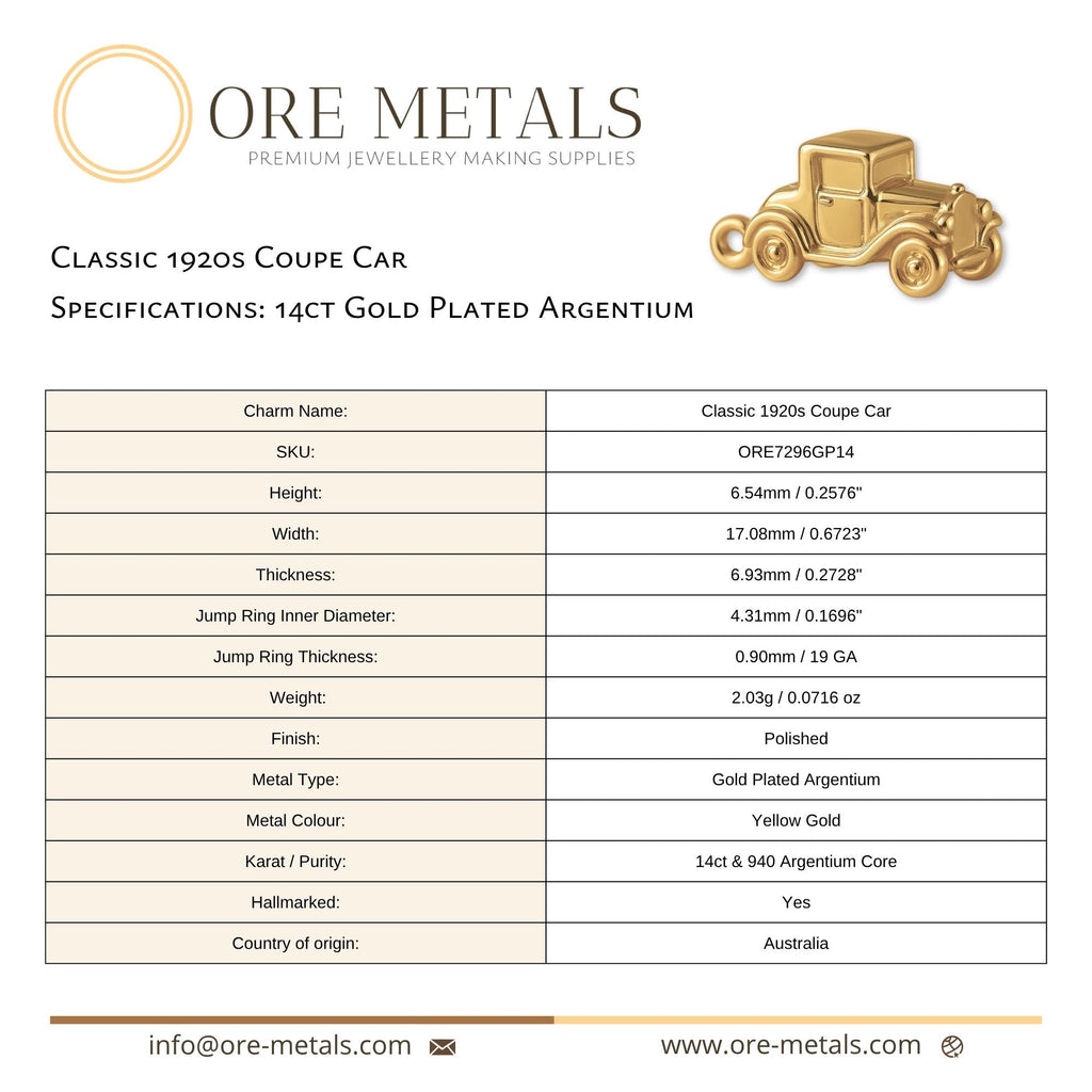 14ct Gold Plated - Classic 1920s Coupe Car Charm