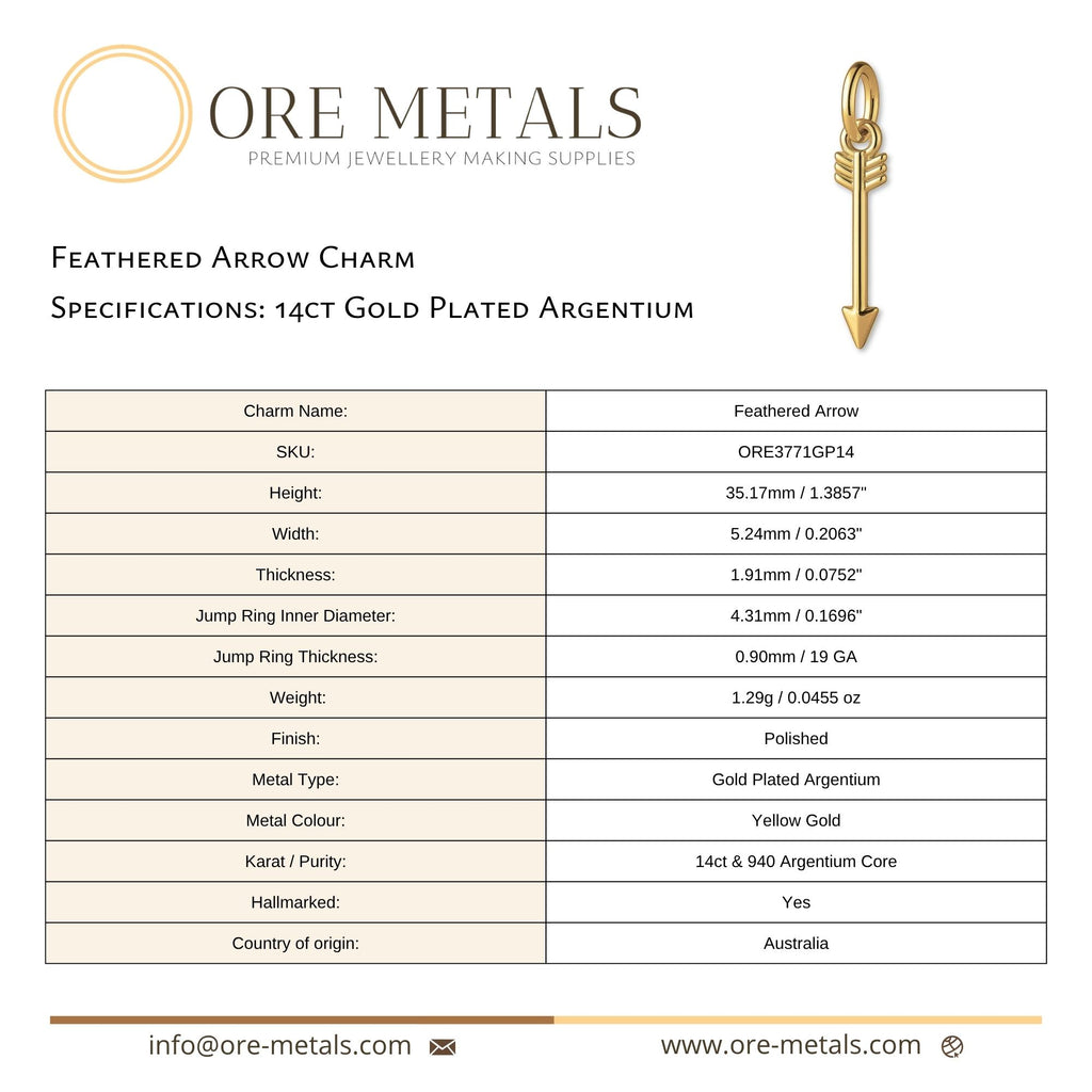 14ct Gold Plated - Feathered Arrow Charm