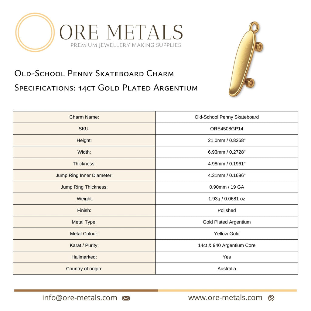 14ct Gold Plated - Old-School Penny Skateboard Charm