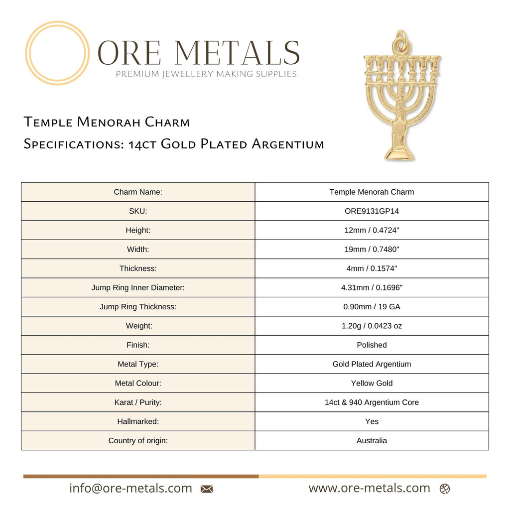 14ct Gold Plated - Temple Menorah Charm