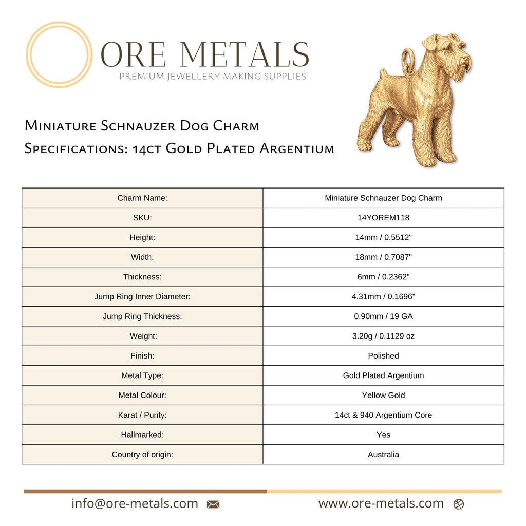 14ct Gold Plated - Miniature Schnauzer Dog Charm