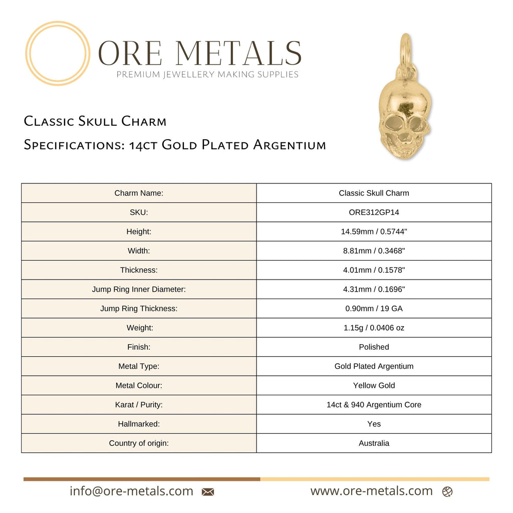 14ct Gold Plated - Classic Skull Charm