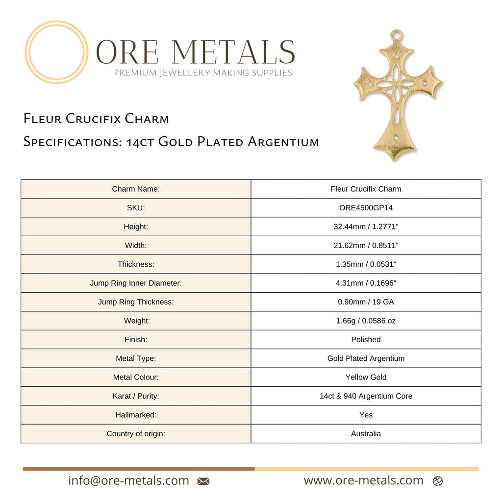 14ct Gold Plated - Fleur Crucifix Charm