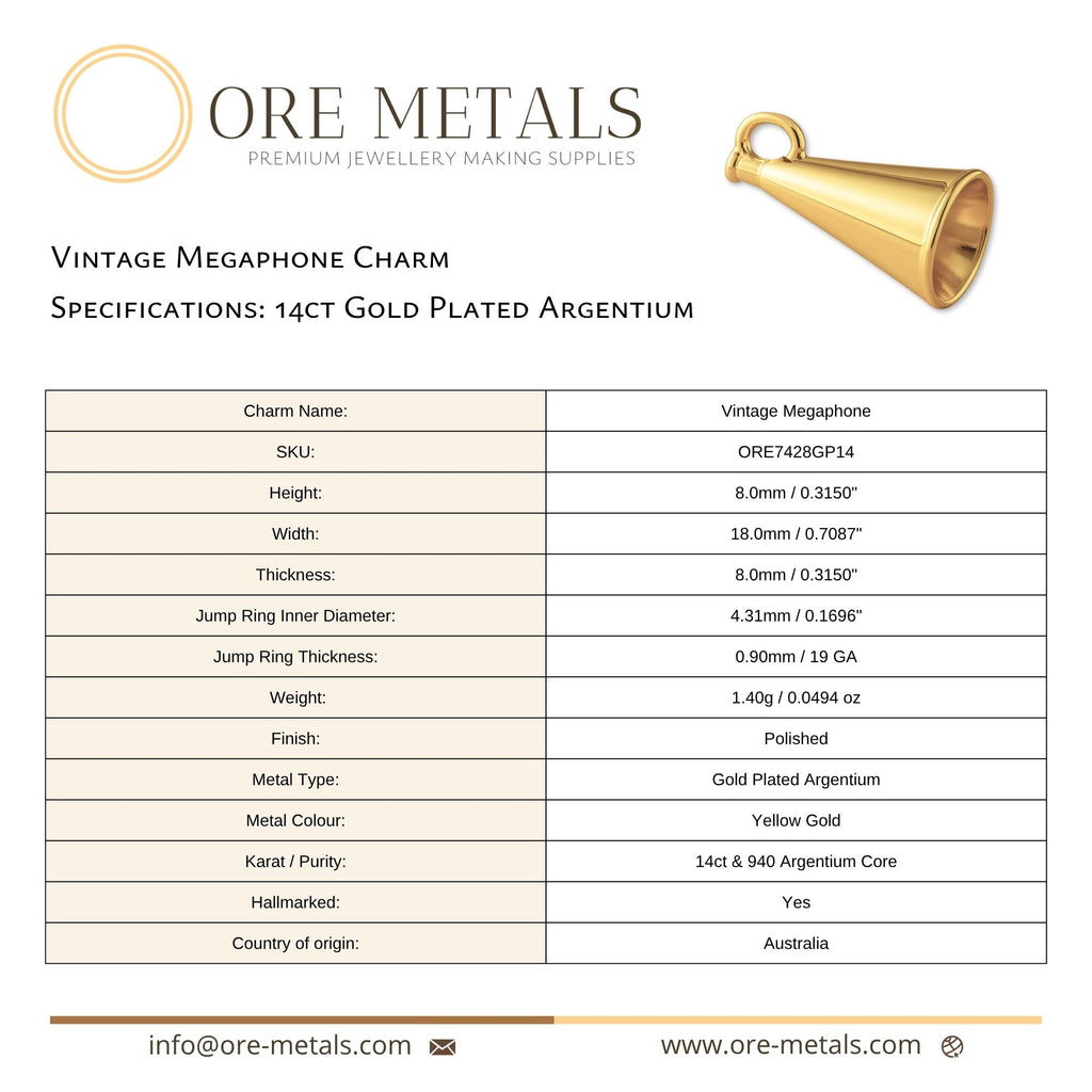 14ct Gold Plated - Vintage Megaphone Charm