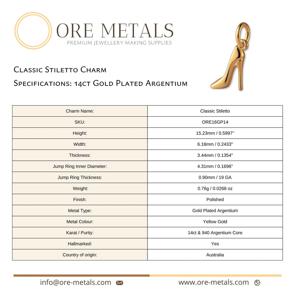 14ct Gold Plated - Classic Stiletto Charm