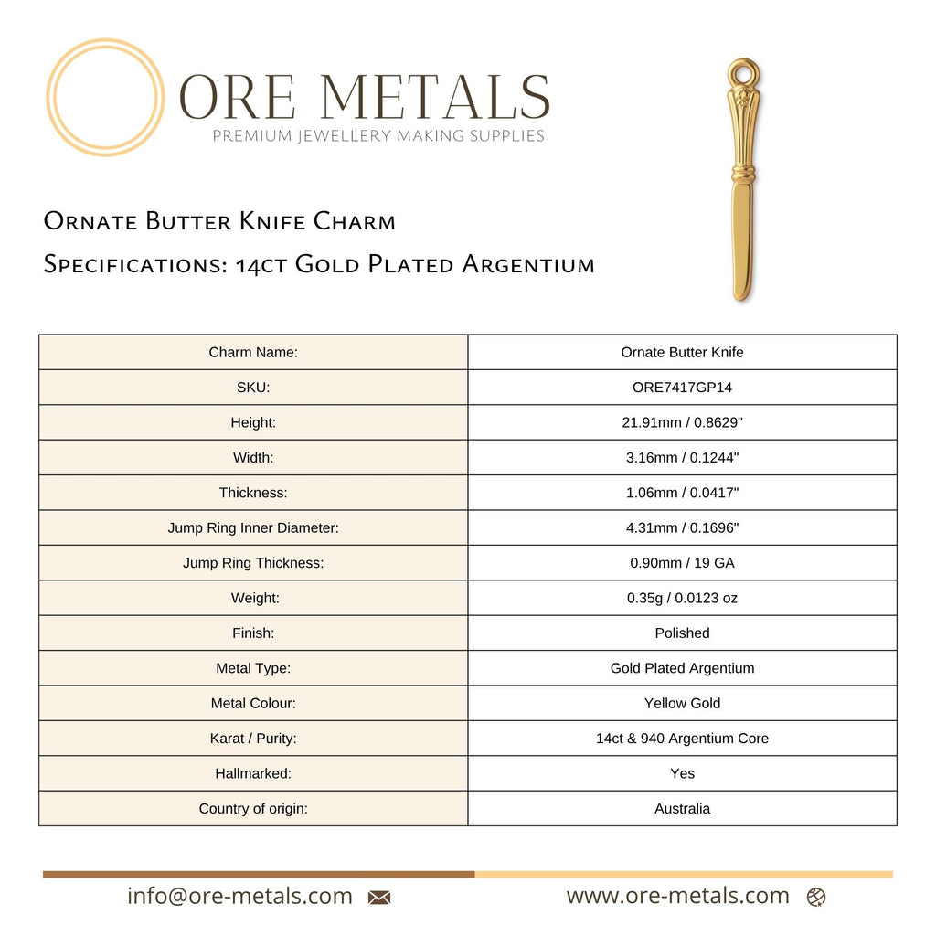 14ct Gold Plated - Ornate Butter Knife Charm