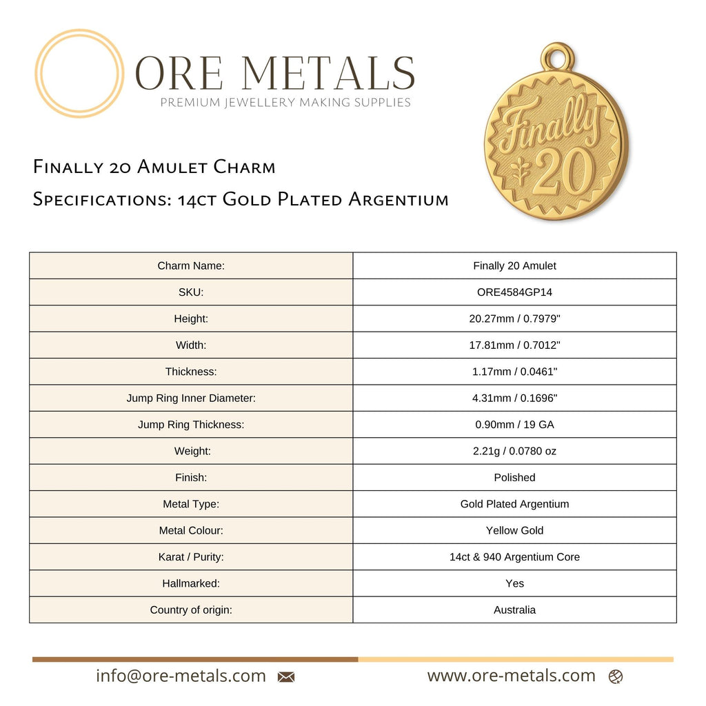 14ct Gold Plated - Finally 20 Amulet Charm
