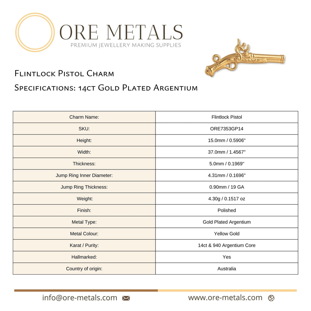 14ct Gold Plated - Flintlock Pistol Charm