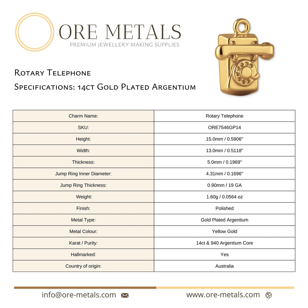 14ct Gold Plated - Rotary Telephone Charm