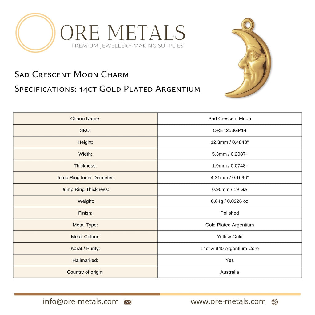 14ct Gold Plated - Sad Crescent Moon Charm