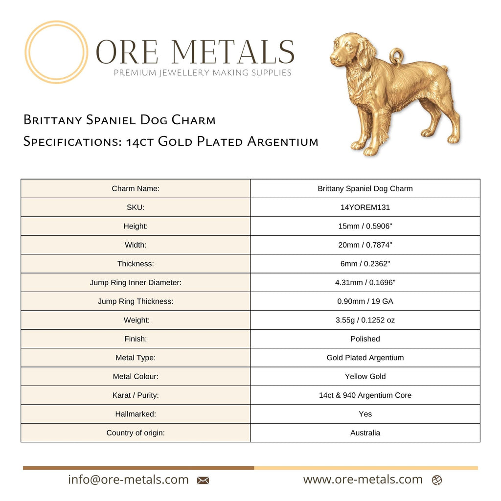 14ct Gold Plated - Brittany Spaniel Dog Charm
