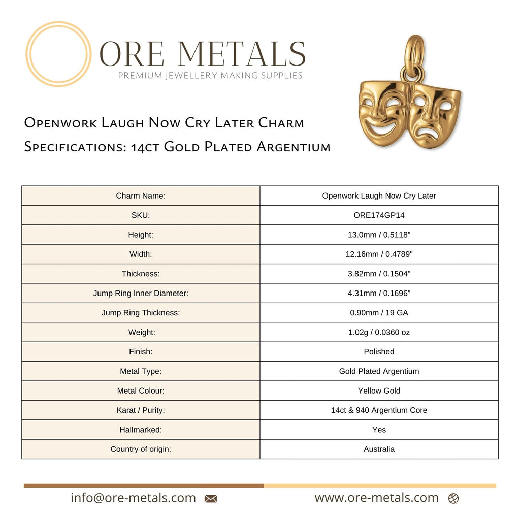 14ct Gold Plated - Openwork Laugh Now Cry Later Charm