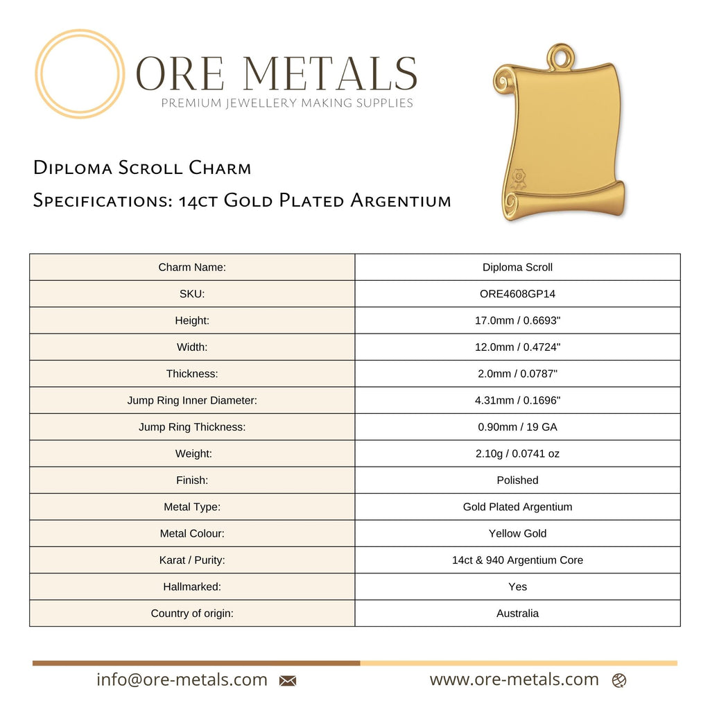 14ct Gold Plated - Diploma Scroll Charm