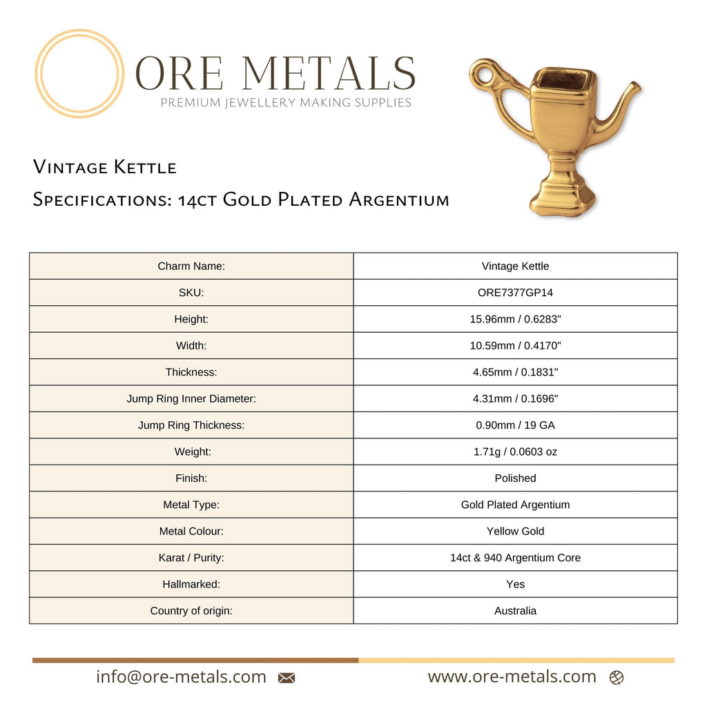 14ct Gold Plated - Vintage Kettle Charm
