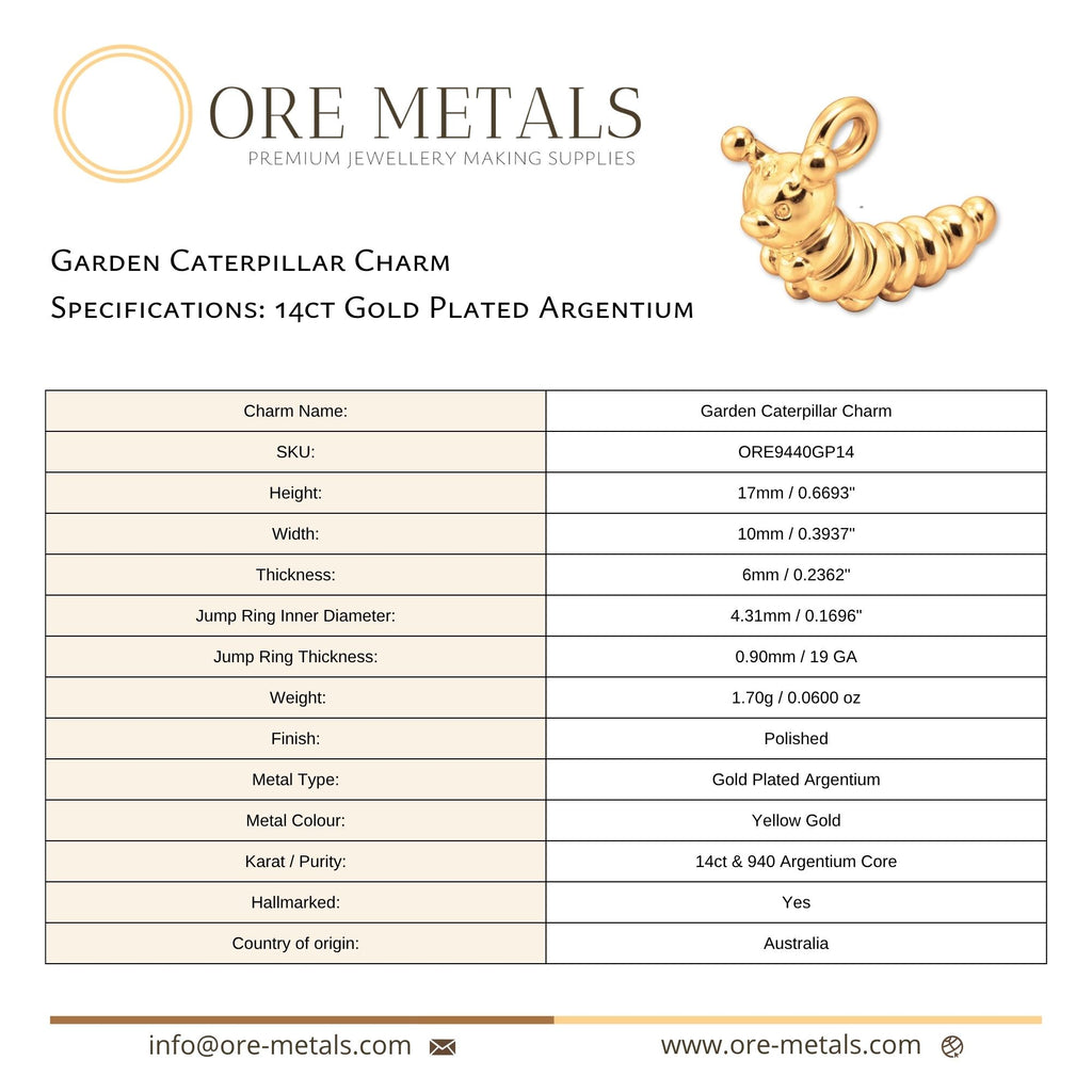 14ct Gold Plated - Garden Caterpillar Charm