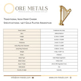 14ct Gold Plated - Traditional Irish Harp Charm