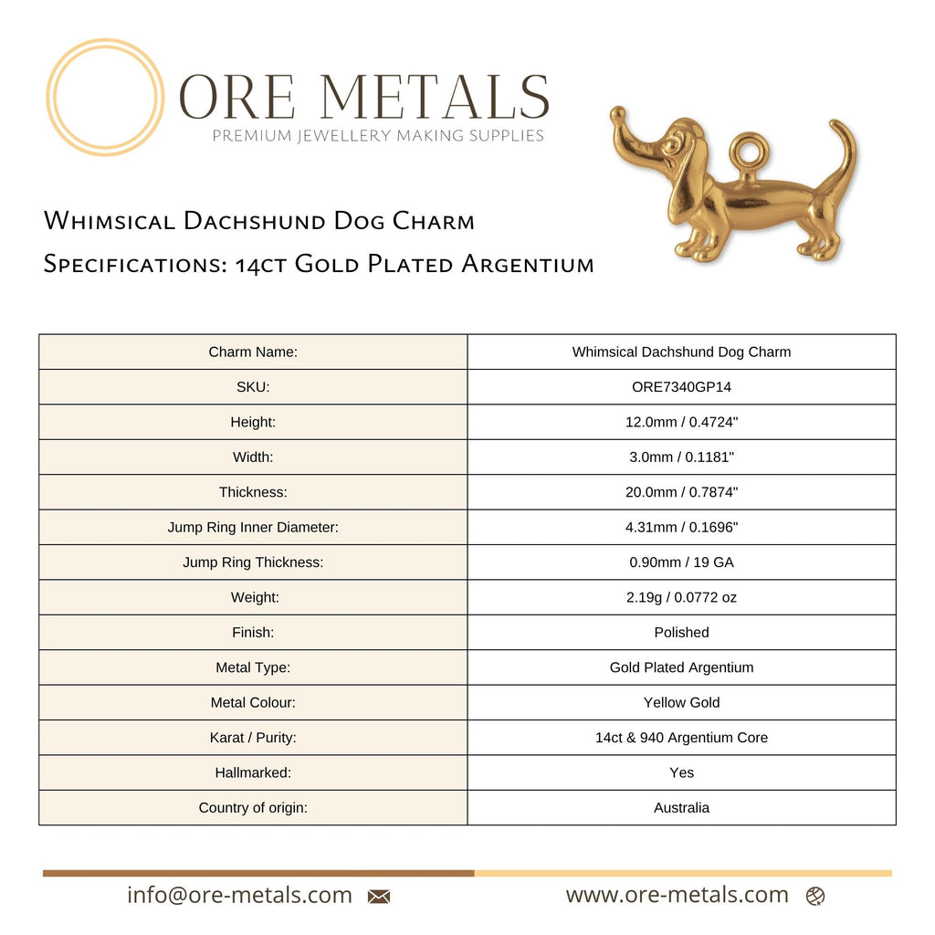 14ct Gold Plated - Whimsical Dachshund Dog Charm