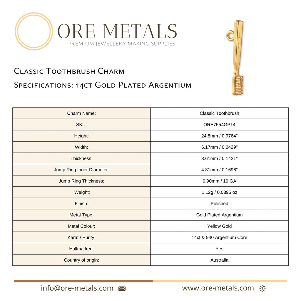 14ct Gold Plated - Classic Toothbrush Charm