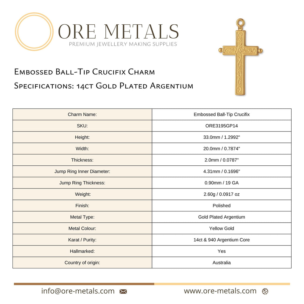 14ct Gold Plated - Embossed Ball Tip Crucifix Charm