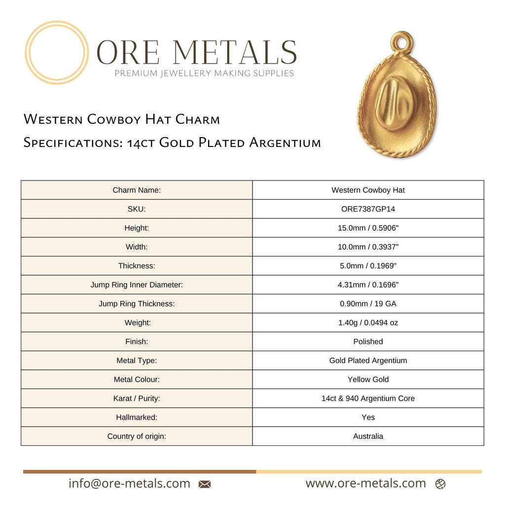 14ct Gold Plated - Western Cowboy Hat Charm