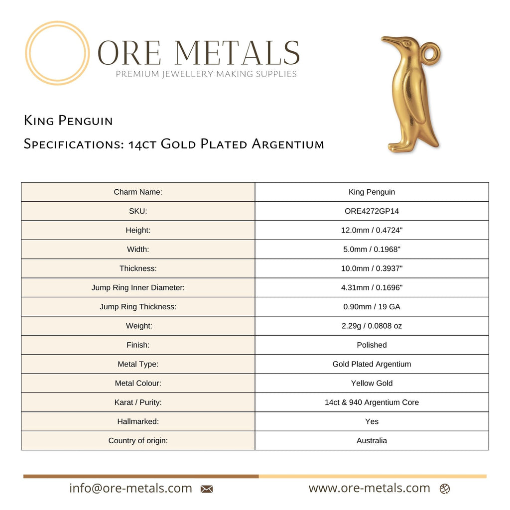 14ct Gold Plated - King Penguin Charm