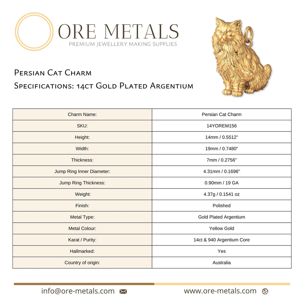 14ct Gold Plated - Persian Cat Charm