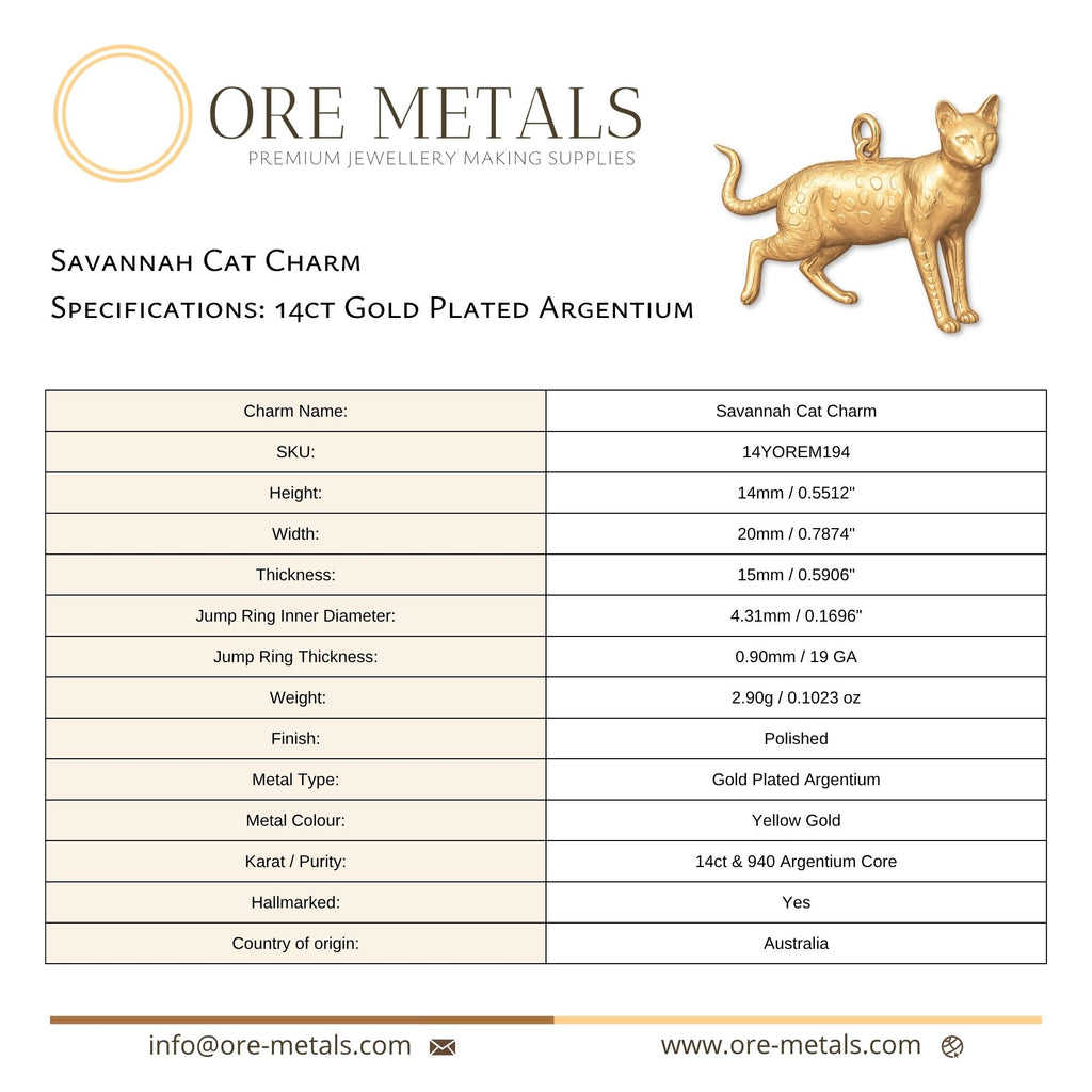 14ct Gold Plated - Savannah Cat Charm