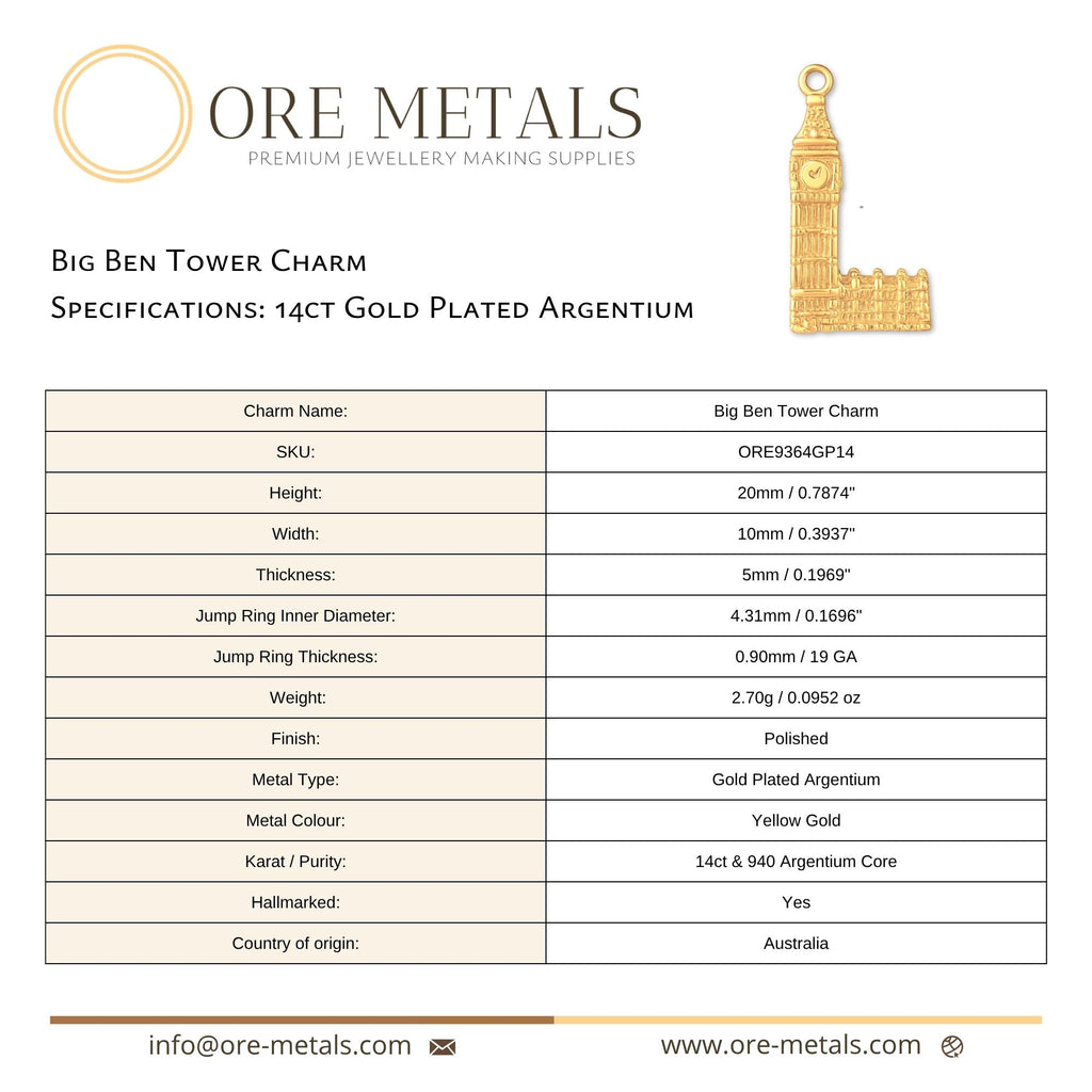 14ct Gold Plated - Big Ben Tower Charm