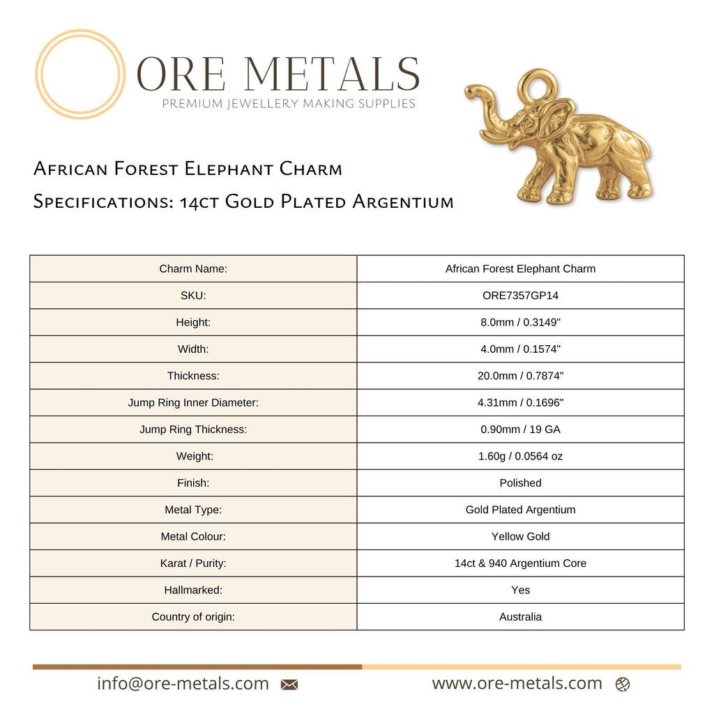 14ct Gold Plated - African Forest Elephant Charm