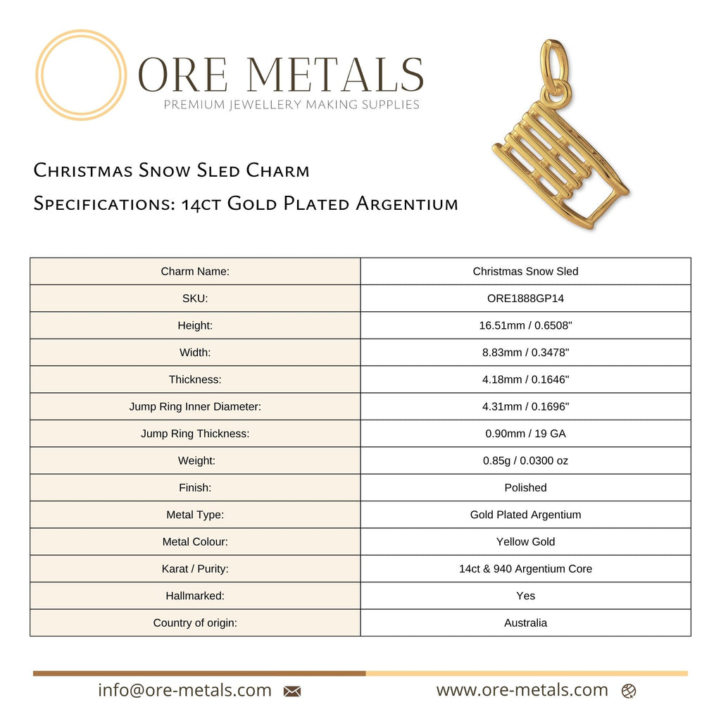 14ct Gold Plated - Christmas Snow Sled Charm