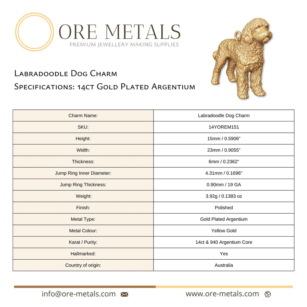 14ct Gold Plated - Labradoodle Dog Charm