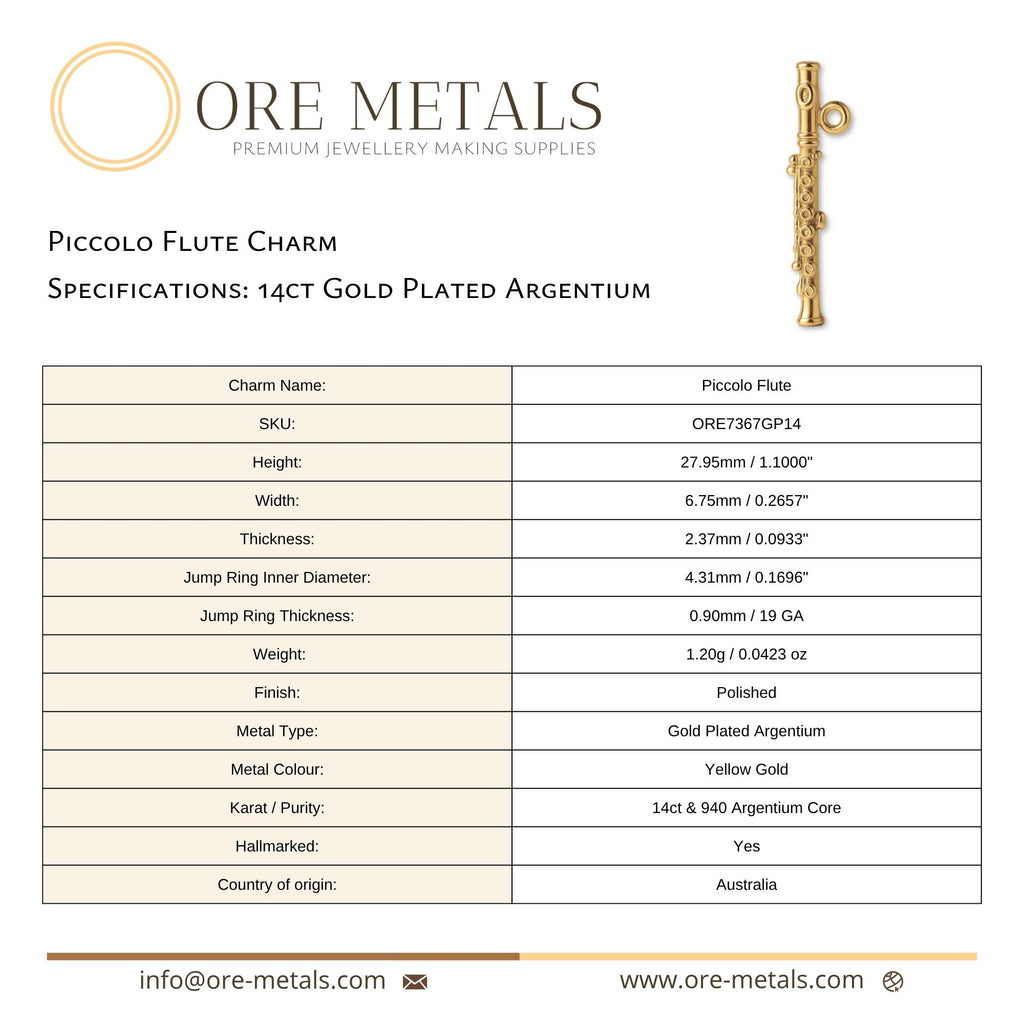 14ct Gold Plated - Piccolo Flute Charm