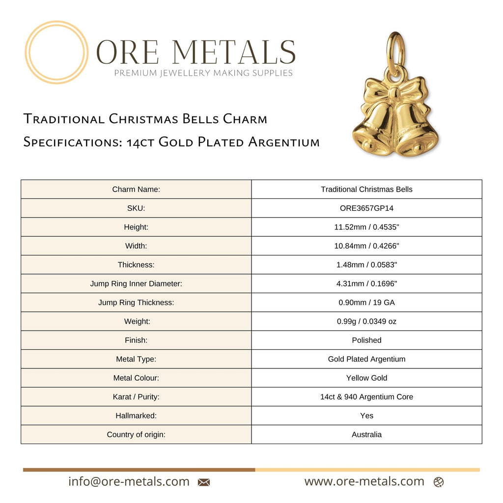 14ct Gold Plated - Traditional Christmas Bells Charm