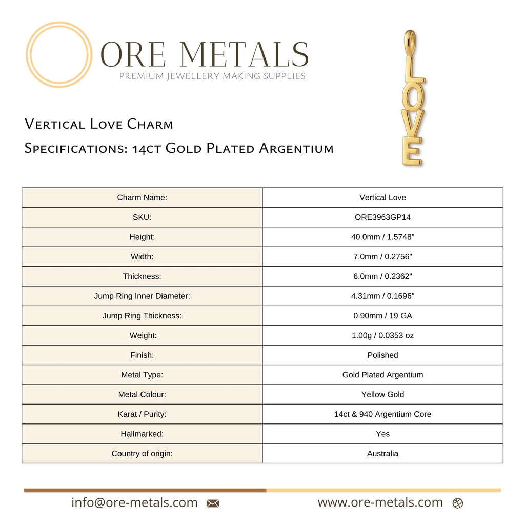 14ct Gold Plated - Vertical Love Charm