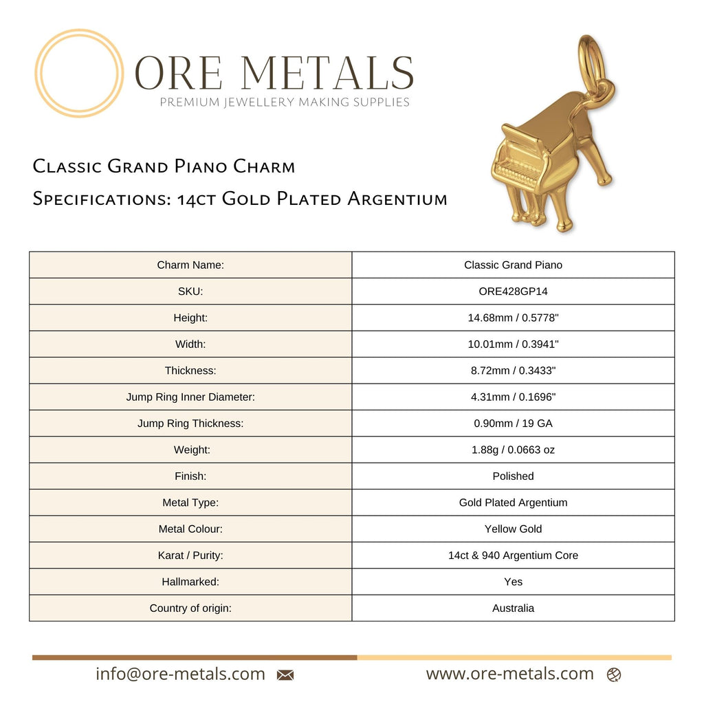 14ct Gold Plated - Classic Grand Piano Charm