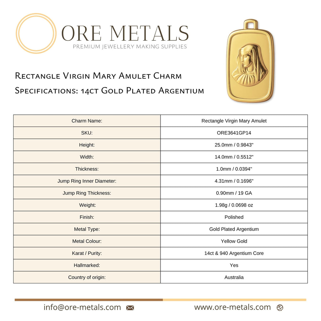 14ct Gold Plated - Rectangle Virgin Mary Amulet Charm