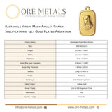 14ct Gold Plated - Rectangle Virgin Mary Amulet Charm