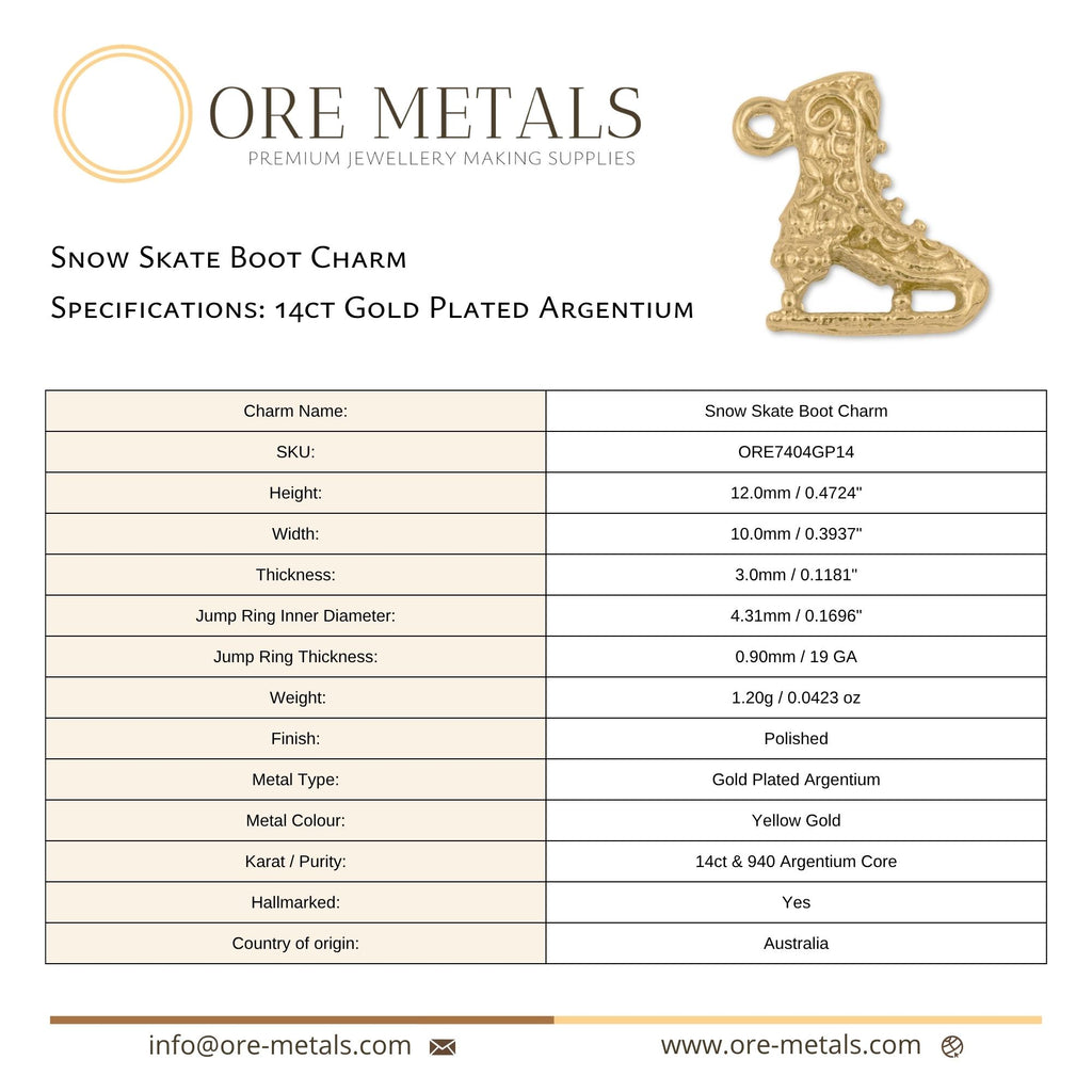 14ct Gold Plated - Snow Skate Boot Charm